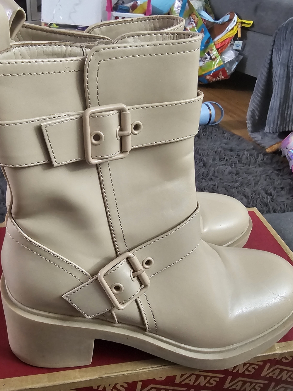 Bandolino Beige Mid-Calf Buckle Heeled Boots